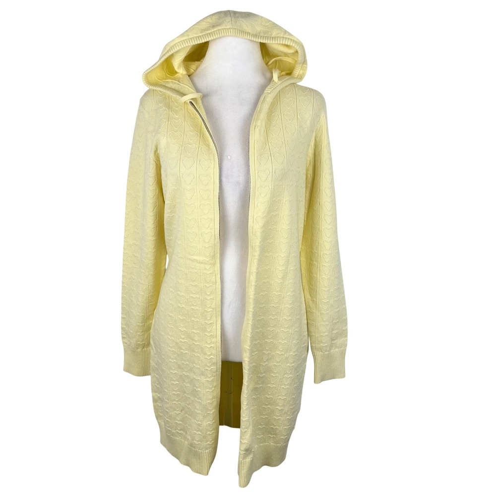 5/$25 Girls Jacket XL Butter Yellow Heart Knit Zip Up Hooded Longline Cardigan